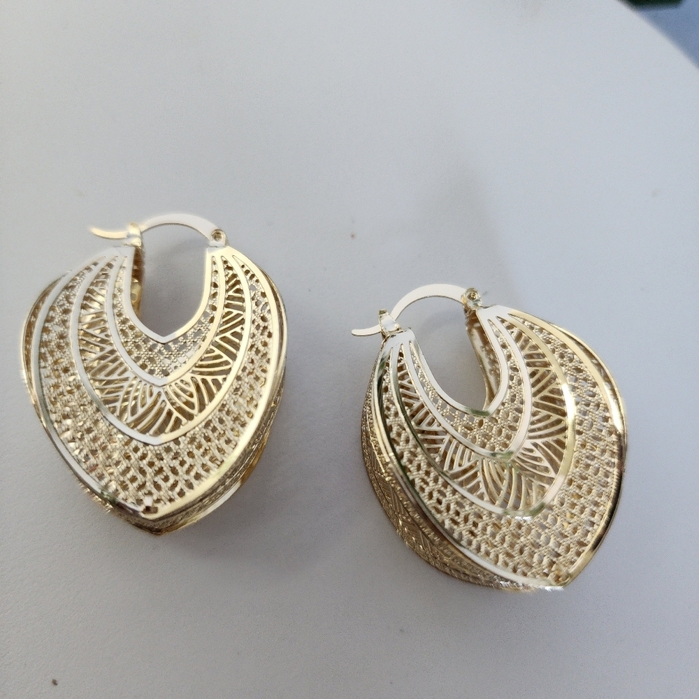 Gold Filled Filigree Basket Hoop Earrings